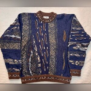 RARE Coogi (CUGGI) Size Small Sweater Blues Browns Early/Mid 80s From Australia